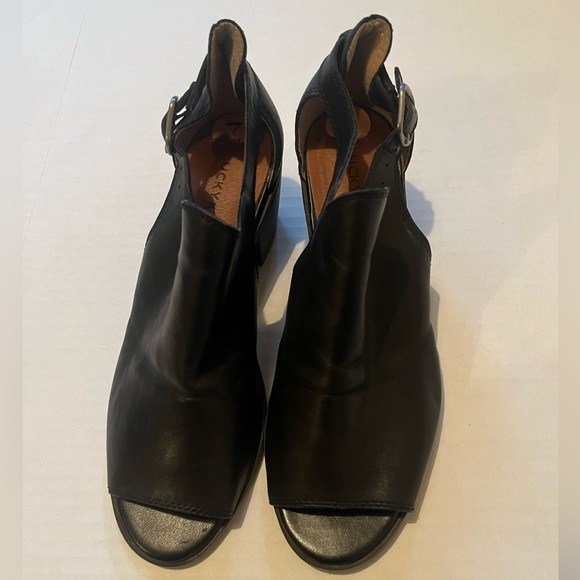 Lucky Brand peep toe booties boots black leather low heel size 37 - Picture 5 of 12